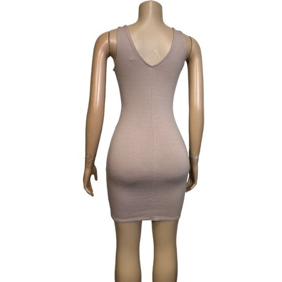 Iris Tank Mini Dress Tan Body-con V neck Stretch size S - Picture 4 of 8